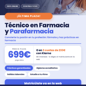 Ultima plaza Farmacia y Parafarmacia 2000 horas + practicas